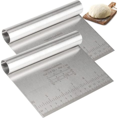 2 Pièces Spatule Raclette Grattoir,Coupe Pate Boulangerie,Corne patisserie Acier Inoxydable avec échelle de Mesure, Ustensiles de Inox Pâtisserie Spatule pour Cuisine (1/5)
