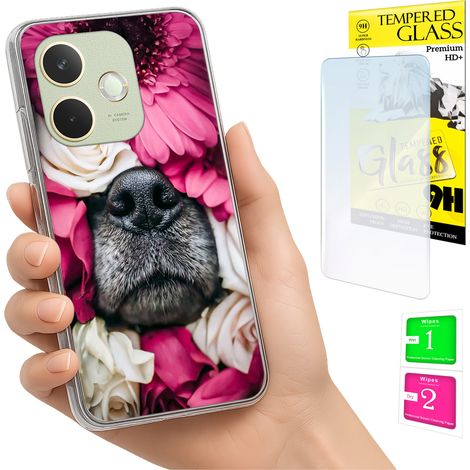 Custodia per Oppo A5 Pro, cover posteriore con grafica di cani e vetro 9H. (1/5)