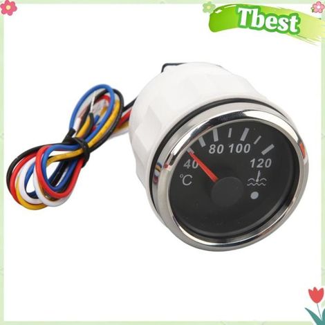 Tbest compteur de température de l'eau à pointeur Jauge de température de l'eau 52MM, moto coffret Cadran noir lunette argentée (1/5)