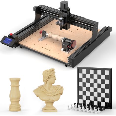 TWOTREES Kit de module rotatif 4ème axe CNC pour machine de gravure TTC450 Support d'essieu rotatif 4 mm-60 mm Diamètre de serrage 4:1 Rapport de réduction de mandrin Convient pour la sculpture d'obje (1/5)