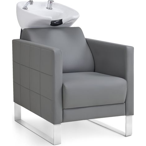 BarberPub Friseurstuhl mit Waschbecken, Friseurwaschsessel für SPA Salon  Friseur Waschplatz 8611 (Grau/Kunstleder)