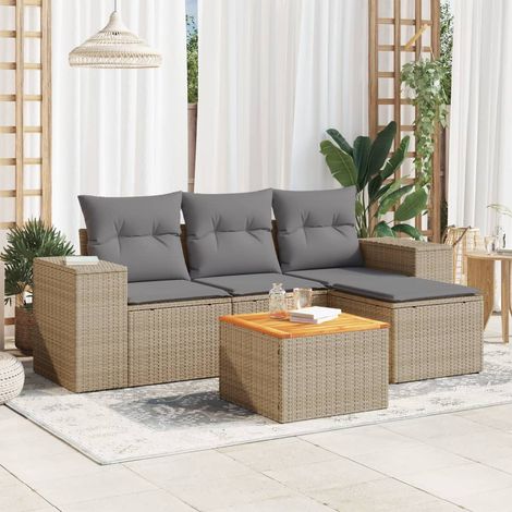 Salon de jardin avec coussins 5 pcs-Lot de 5 Mobilier de jardin-Meuble de jardin beige résine tressée 316929 (1/3)