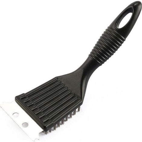 Spazzola per griglia, spazzola per barbecue, raschietto per la pulizia, spazzola per la pulizia del barbecue, raschietto, setole in acciaio inossidabile - nero
