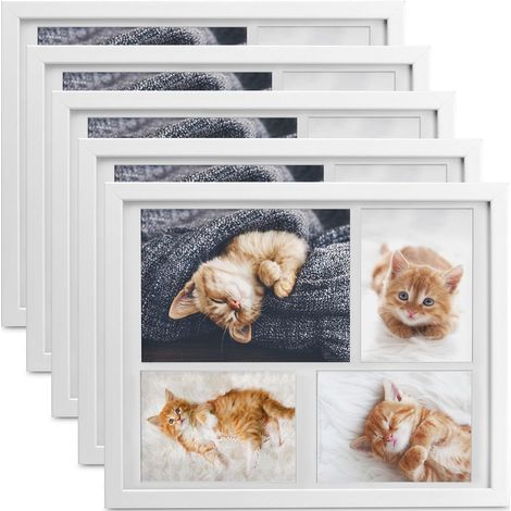 5x cadres photo 10x15 cm & 15x21 cm pour 4 photos, blanc