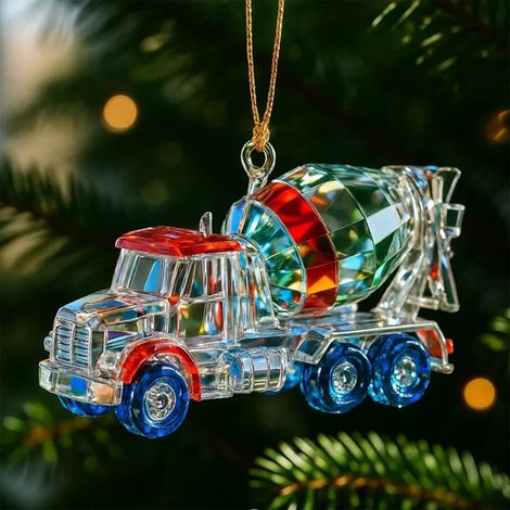 Camion Malaxeur - Décoration De Sapin De Noël En Béton - Ornament De Véhicule De Construction - Cadeau Pour Amateur De Travaux - Lot De 1 (1/5)