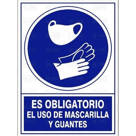señal 1605 plástico 345x245 ''obligatorio el uso de mascarilla y guantes'' (1/3)