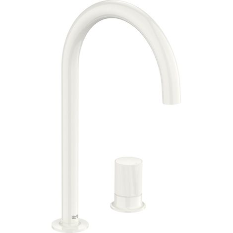ROCA A5A3D3FP30 NU Grifo Monomando Lavabo con Maneta de Repisa Maneta Stripes Blanco Brillo - ref: A5A3D3FP30