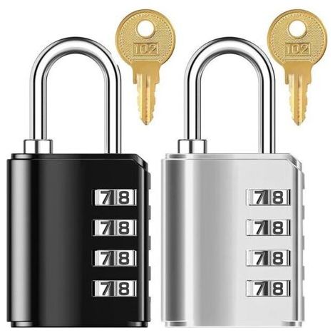 Lot de 2 serrures à combinaison, cadenas à 4 chiffres avec serrure à clé pour casier (1/5)
