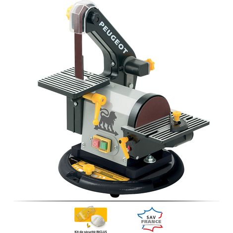Peugeot – Combiné ponceur pivotant 250W – Base pivotante pour ponçage précis – Pour bois tendre et dur – Changement rapide d'abrasif