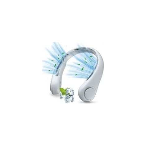 Ventilateur Nuque Portable,USB Ventilateur de Cou avec Batterie 1200mAh,Ventilateur Mains Libres Sans Pale,3 Vitesses, Ventilateur Silencieux Réglable à 360° (Blanc)- (1/4)