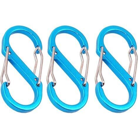 Pair pièces mousqueton petit métal double mousqueton clips de sécurité en forme de S en métal pour les activités de plein air (bleu) (1/5)