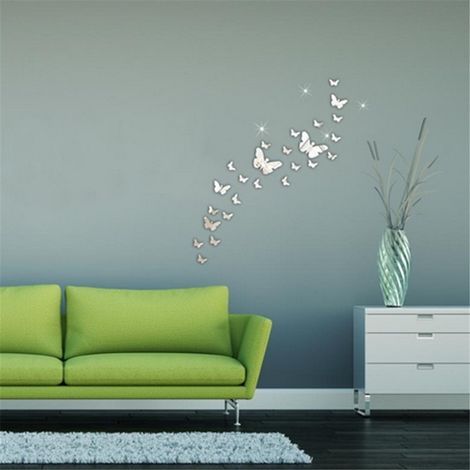 Autocollants muraux papillon Blue Dream, argent, 36 pièces, miroir (1/4)