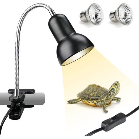Lampe chauffante UVA/UVB 25/50 W pour reptiles avec 2 ampoules, lampe suspendue avec clip et interrupteur, lampe chauffante pour aquarium à tortues (E27, 220 V) (1/5)