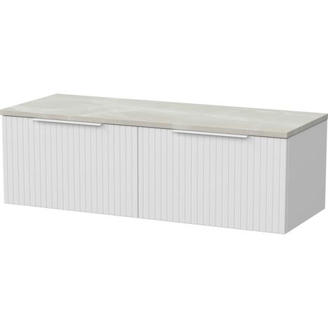 Callingwood Contemporary Wall Hung 2 Drawer Vanity Unit with Marble Plaster Laminate Worktop , 1200mm, Matt White