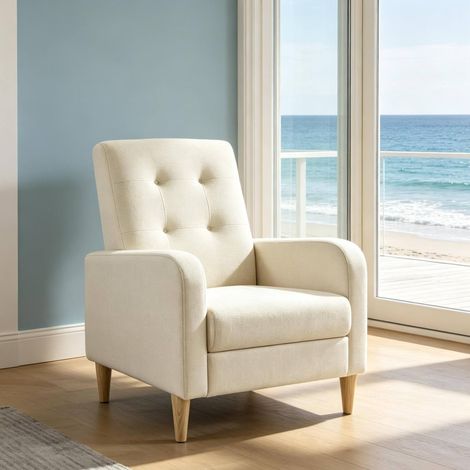 Sillón de lectura beige de lino, respaldo alto, reposabrazos, 150 kg HAVRYA (1/5)