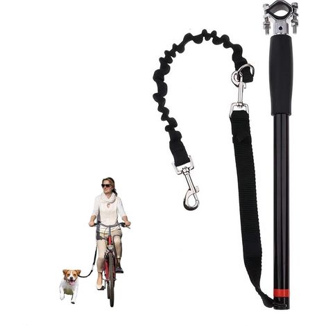Guinzaglio per bicicletta a mani libere - Addestramento cani al guinzaglio - Ciclismo e passeggiate - Design ammortizzante - Barra da 42,5 cm, corda da 68 cm - Nero (1/5)