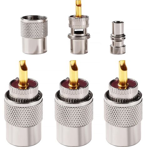 3 Pièces UHF/PL-259 Connecteur Coaxial à Souder Mâle avec Réducteur, Adaptateur RF 50ohm pour Câble RG-8x RG-213 RG-214 9913 RF, Compatible avec Antenne Radio CB (1/5)