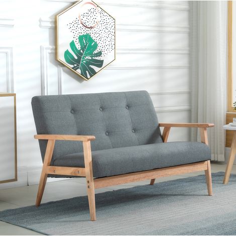 Canapé 2 places compact en tissu, design scandinave, coussins mousse, pieds antidérapants, 115 x 66,5 x 73 cm, gris foncé, pour salon – CHICFURN (1/5)