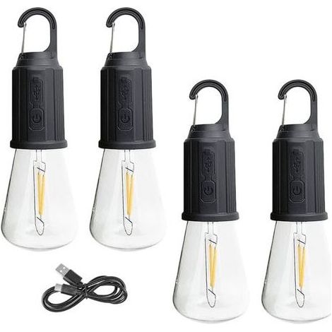 Lampe de camping rechargeable, 4 paquets d'ampoule de tente suspendue avec crochet, modes d'éclairage, lampe de tente pour le camping, la randonnée, la randonnée (1/5)