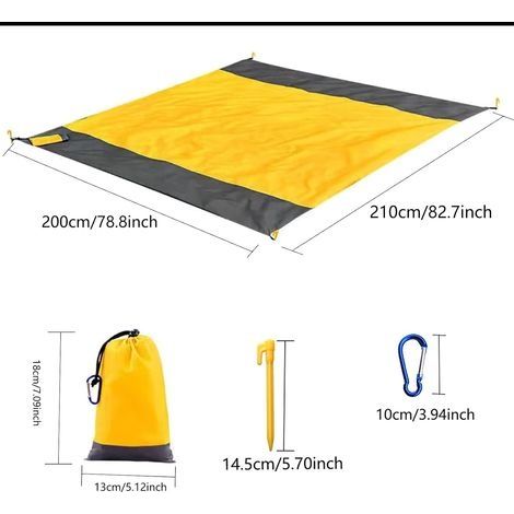 Sandfreie Strandmatte 210 x 200 cm, wasserdichte Picknickdecke mit 4 Heringen, tragbare, sandabweisende Strandmatte für Camping, Picknicks, Strand und Wandern (1/4)