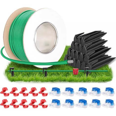 Câble de délimitation pour robot tondeuse à gazon, 50 m, piquets, 10 connecteurs câble, bornes raccordement, kit d'accessoires câble compatible avec Gardena, Bosch - (1/5)