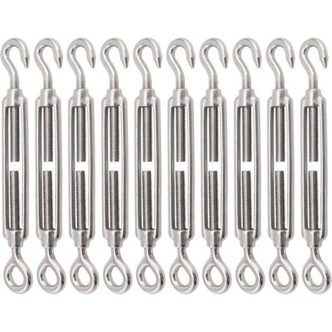 Tendeurs à crochet et œillet en acier inoxydable 304, lot de 10 robustes M8 réglables, pour voile d’ombrage et câbles métalliques (1/4)