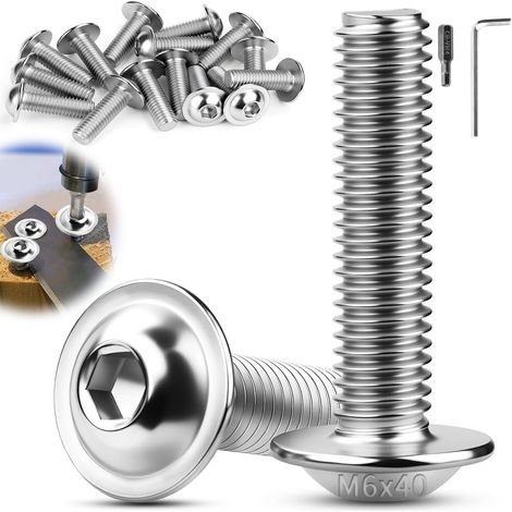 M6x40mm Vis à Tête Bombée 30pcs Boulon à Tête Plate M6 ISO 7380-2 (1/5)