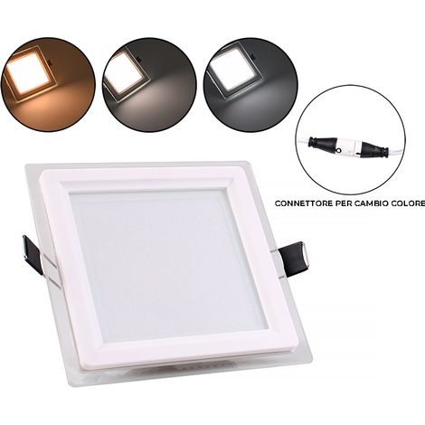 PANNELLO LED 9W QUADRATO BIANCO DA INCASSO PER CONTROSOFFITTI CCT SLIM VETRO E CON TRE OPZIONI DI TEMPERATURA COLORE (1/5)