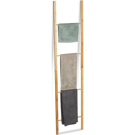 Relaxdays Toallero Escalera Plegable con 4 Barras, Bambú, Marrón Natural, 180 x 42 x 2 cm (1/5)