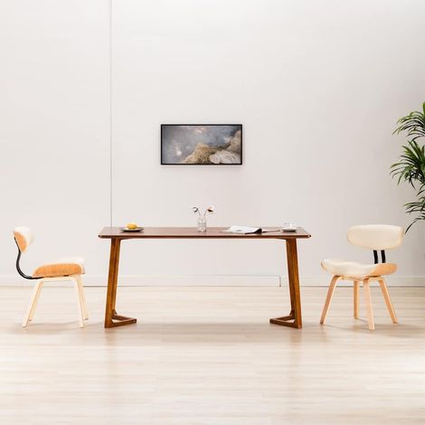 vidaXL Sillas de comedor 2 uds madera curvada y cuero sintético crema (1/5)