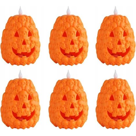 Set di 6 candele a forma di zucca per Halloween con lanterne a forma di teschio (1/5)