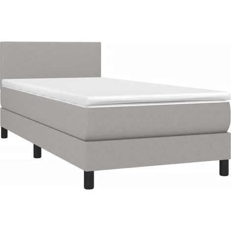 Box Spring Bed with Mattress&LED Light Grey 90x200cm Fabric vidaXL (1/4)