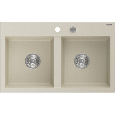 Mexen Hektor évier en granit à 2 bacs 800 x 480 mm, beige, siphon chromé - 6521802000-69