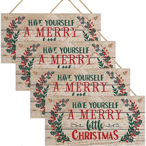 Panneau de Noël en bois, décoration de porte, panneau à suspendre, « Joyeux Noël », plaque en bois pour décoration de Noël, 10 x 20 cm (1/5)