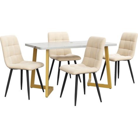 Ensemble table à manger rectangulaire 117 cm avec 4 chaises en velours beige et pieds dorés (1/5)