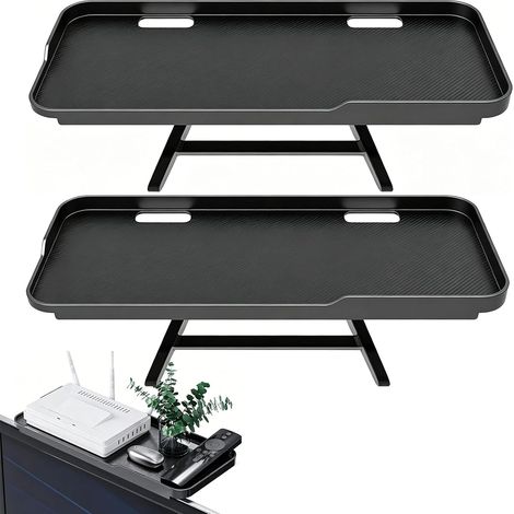 Lot de 2 supports de rangement pour écran de TV - Noir - Support de montage réglable pour boîtier de câbles avec plateforme de 30 cm pour haut-parleurs/routeur/barres de son/console de jeu (1/5)