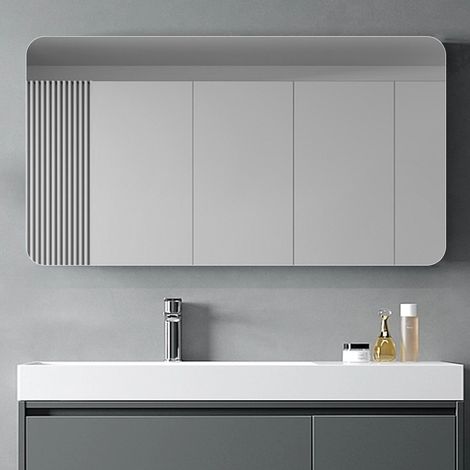 Miroir de Salle de Bain Rectangle - 60x100cm - Sans Cadre HD avec Coins Arrondis Mural Vertical ou Horizontal - Argent (1/5)