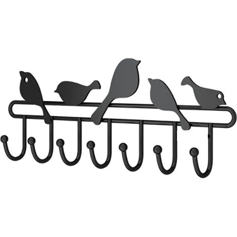 Patère murale, crochet porte-manteau mural pour la maison, porte-manteau mural moderne en fer forgé, crochet adhésif oiseau noir (1/3)