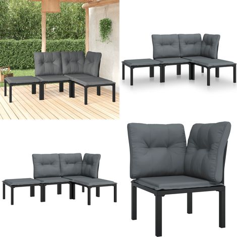 4-tlg. Garten-Lounge-Set Schwarz und Grau Poly Rattan - Gartengeräte - Gartenmöbel - Loungesessel - Outdoor Möbel - Rattanmöbel - Home & Living