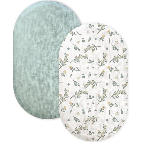 Spannbettlaken für Babybett – 2-teiliges Set – Kinderwagenmatratze – 82 x 43 x 10 cm – Wickelauflagenbezug – Gelbes Blumenmuster (1/4)