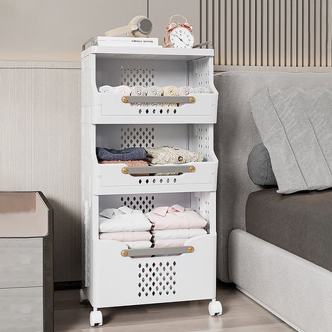 Cesto para la ropa sucia plegable con ruedas, 41,6 x 29,7 x 88,8 cm carrito multiusos con ruedas cesto plegable de plástico de 3 niveles para organizar el lavadero (1/5)