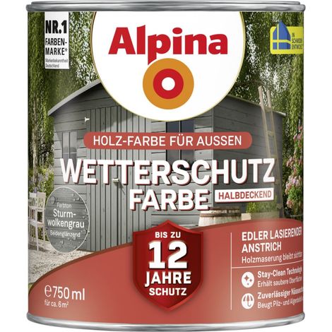 Alpina Wetterschutzfarbe halbdeckend 0,75 L sturmwolkengrau Holzschutzfarbe (1/3)