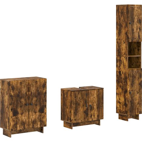 Maison Exclusive - Set di armadietti da bagno in 3 pezzi EDE Rovere Fumo (1/5)