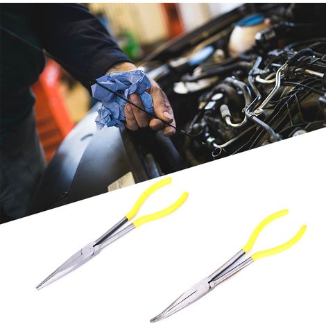 Lot de 2 pinces à bec long de 28 cm (11 pouces) en acier au carbone, avec angle de pliage de 45°, pour atelier - Outil à main (1/5)