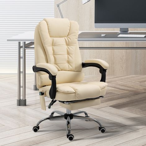 Drehbarer und ergonomischer Massagesessel mit verstellbarer Höhe und 6 Vibrationspunkten, 65 x 160 x 104 cm, Creme