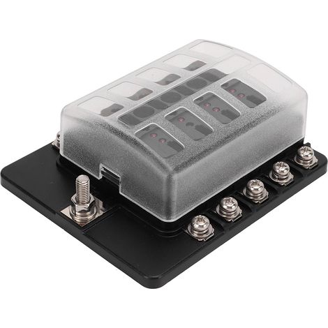 10-fach Flachsicherungskasten 10-32V 100A, aufsteckbarer staubdichter Deckel mit roter LED-Anzeige, für Auto, Wohnmobil, Bus, Yacht, Boot. (1/5)