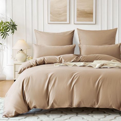 Satin Bettwäsche Set 155x220 Baumwolle Kühlend Hellgoldbraun 2tlg.