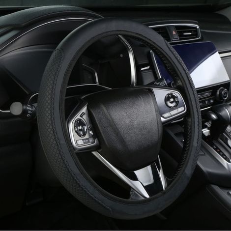 Adatto per la decorazione dell'auto e la protezione del volante, coprivolante antiscivolo, coprivolante in pelle, coprivolante universale da 38 cm per accessori interni auto, unisex (nero)