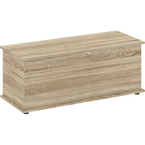 Coffre de rangement, banc de rangement avec couvercle rabattable et charnières de sécurité, 100 x 40 x 40 cm, naturel