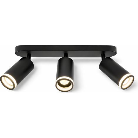 Plafoniera 3 Faretti Orientabili GU10 Nero, Portafaretto Soffitto Moderno in Alluminio, Attacco GU10 Max 35W, Spot Cilindrici Direzionabili per Cucina Corridoio Camera, Lampadine Non Incluse